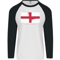 England Flag St Georges Day Rugby Football Mens L/S Baseball T-Shirt White/Black