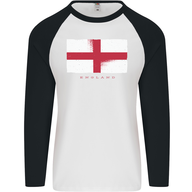 England Flag St Georges Day Rugby Football Mens L/S Baseball T-Shirt White/Black