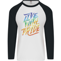 Live With Pride LGBT Gay Pride Mens L/S Baseball T-Shirt White/Black
