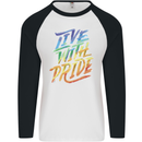 Live With Pride LGBT Gay Pride Mens L/S Baseball T-Shirt White/Black
