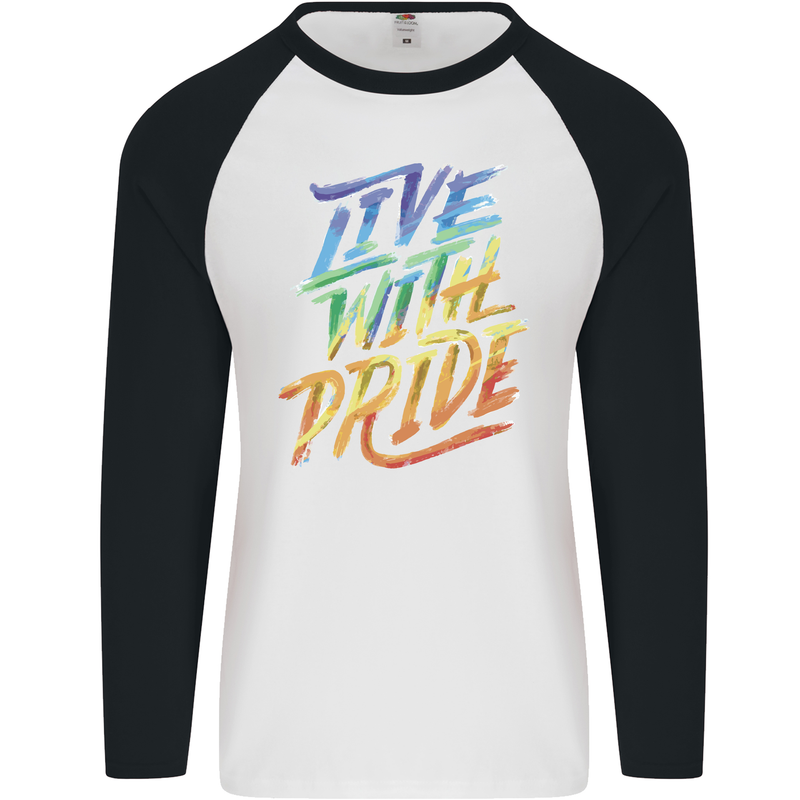 Live With Pride LGBT Gay Pride Mens L/S Baseball T-Shirt White/Black