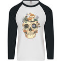 Mushroom Skull Nature Ecology Toadstool Mens L/S Baseball T-Shirt White/Black