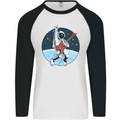 Space Rock Funny Astronaut Guitar Guitarist Mens L/S Baseball T-Shirt White/Black