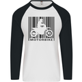 Motorbike Barcode Biker Motorcycle Mens L/S Baseball T-Shirt White/Black