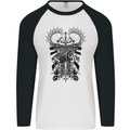 Savage Two Punk Skulls Biker Motorbike Mens L/S Baseball T-Shirt White/Black