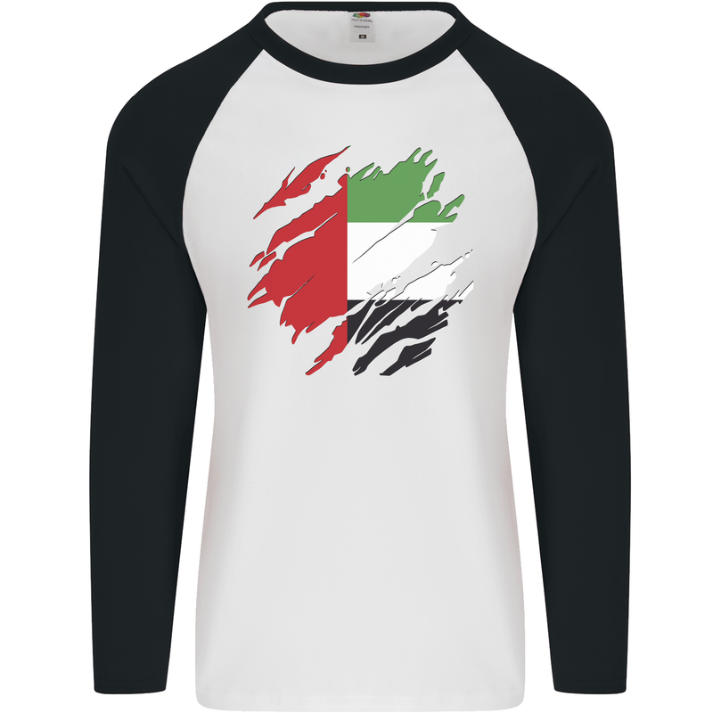 Torn UAE Flag Day Emirati Day Football Mens L/S Baseball T-Shirt White/Black