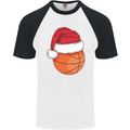 A Basketball Wearing a Christmas Hat Xmas Mens S/S Baseball T-Shirt White/Black