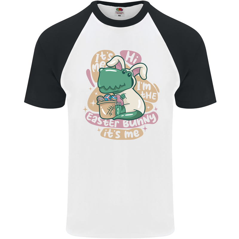 T-Rex I'm the Easter Bunny Funny Dinosaur Mens S/S Baseball T-Shirt White/Black