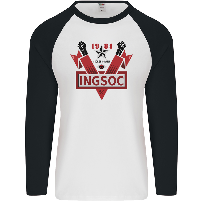 INGSOC George Orwell English Socialism 1994 Mens L/S Baseball T-Shirt White/Black