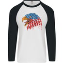 American Eagle USA Flag July 4th Mens L/S Baseball T-Shirt White/Black