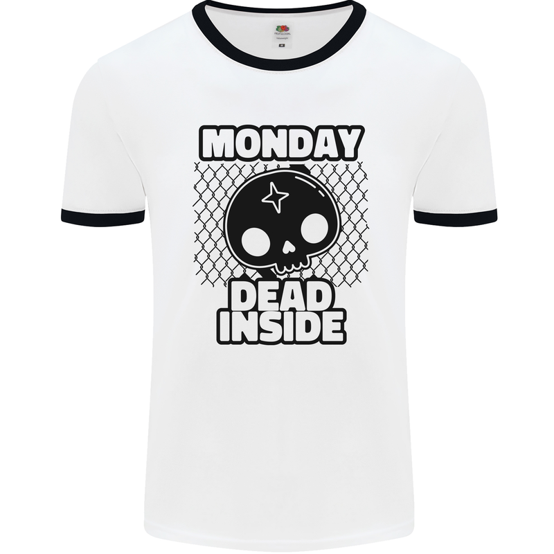 Monday Dead Inside Skull Work Mens Ringer T-Shirt White/Black