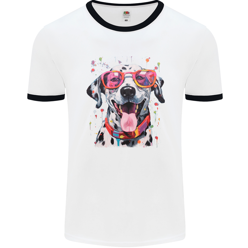 Atistic Dalmation Dog Mens Ringer T-Shirt White/Black