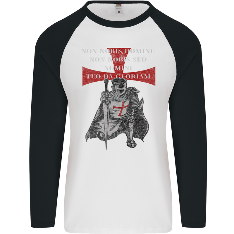 Knights Templar Prayer St. George's Day Mens L/S Baseball T-Shirt White/Black