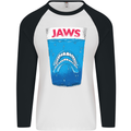 Jaws Funny Parody Dentures Skull Teeth Mens L/S Baseball T-Shirt White/Black