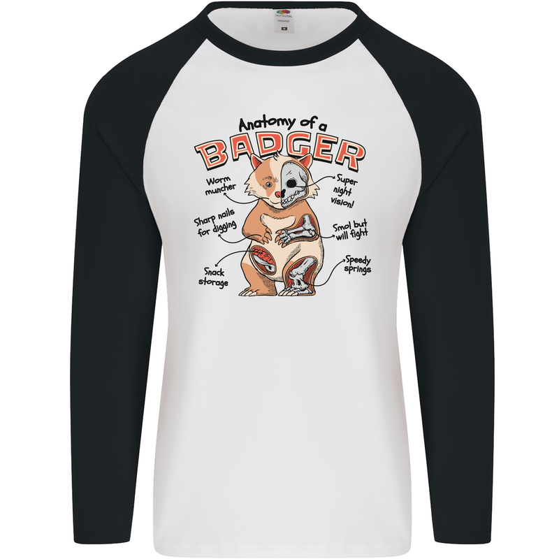 Anatomy of a Badger Funny Mens L/S Baseball T-Shirt White/Black