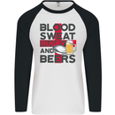 Blood Sweat Rugby and Beers England Funny Mens L/S Baseball T-Shirt White/Black