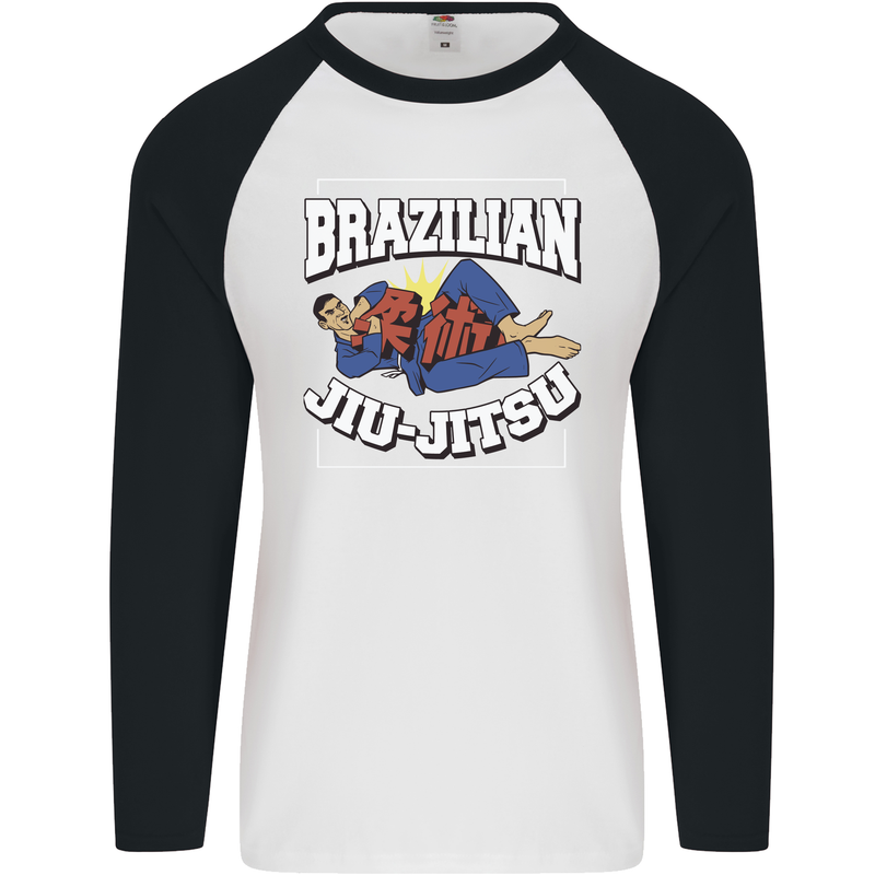 Brazilian Jiu Jitsu Mens L/S Baseball T-Shirt White/Black