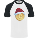 Christmas Bitcoin Wearing a Christmas Hat Crypto Mens S/S Baseball T-Shirt White/Black