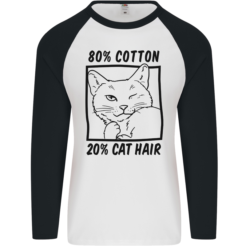 Part Cotton Part Cat Hair Funny Mens L/S Baseball T-Shirt White/Black