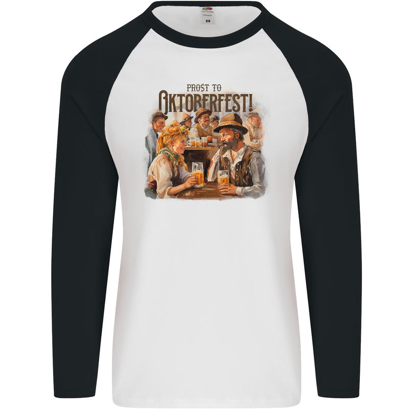 Prost to Oktoberfest German Beer Festival Mens L/S Baseball T-Shirt White/Black