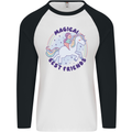 Magical Friends a Girl Riding a Unicorn Mens L/S Baseball T-Shirt White/Black