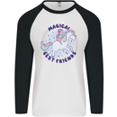 Magical Friends a Girl Riding a Unicorn Mens L/S Baseball T-Shirt White/Black