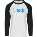 Peace Autism Austistic Mens L/S Baseball T-Shirt White/Black