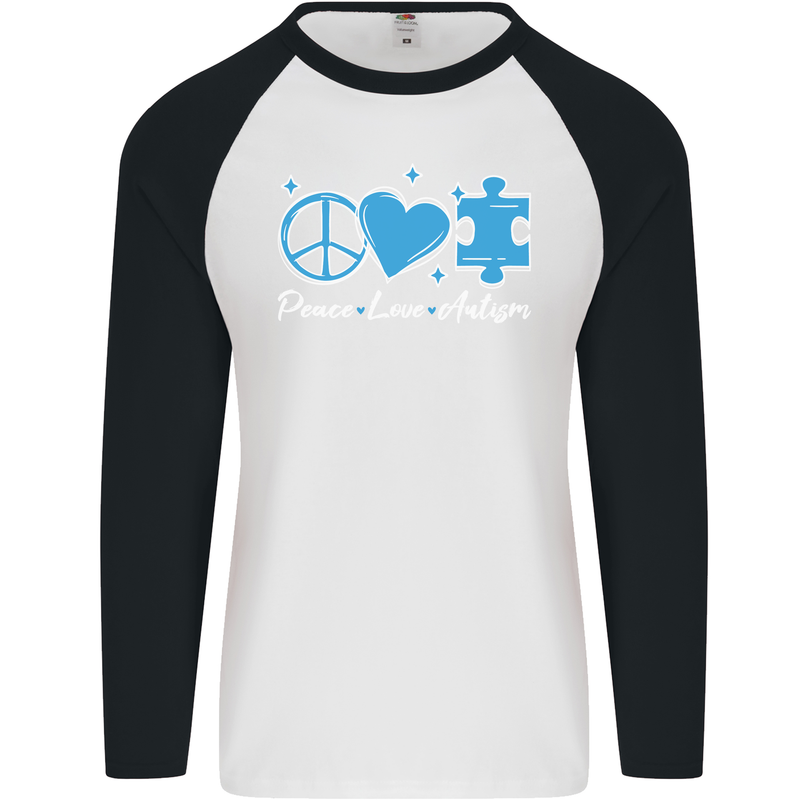 Peace Autism Austistic Mens L/S Baseball T-Shirt White/Black
