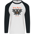 Devil Burger Demon Satan Grim Reaper BBQ Mens L/S Baseball T-Shirt White/Black