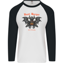 Devil Burger Demon Satan Grim Reaper BBQ Mens L/S Baseball T-Shirt White/Black