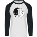 Funny Halloween Ying Yang Ghosts Mens L/S Baseball T-Shirt White/Black