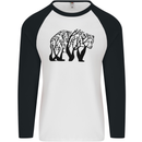 Bear Tree Animal Ecology Mens L/S Baseball T-Shirt White/Black