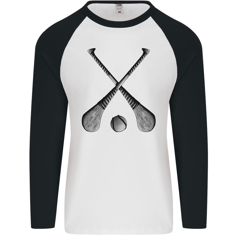 Hurling Bats and Ball Mens L/S Baseball T-Shirt White/Black