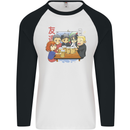 Chibi Anime Friends Drinking Beer Mens L/S Baseball T-Shirt White/Black