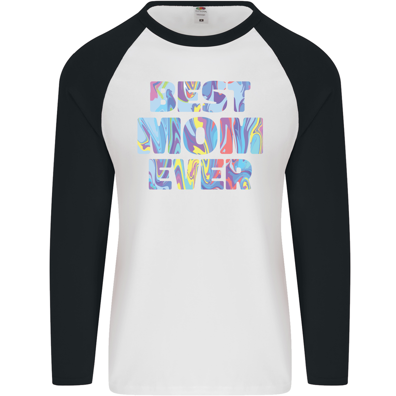 Best Mom Ever Tie Died Effect Mother's Day Mens L/S Baseball T-Shirt White/Black