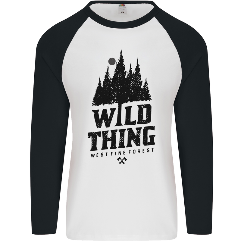 Hiking Wild Thing Camping Rambling Outdoors Mens L/S Baseball T-Shirt White/Black