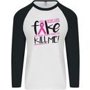 Breast Cancer Awareness Fake Boobs Mens L/S Baseball T-Shirt White/Black