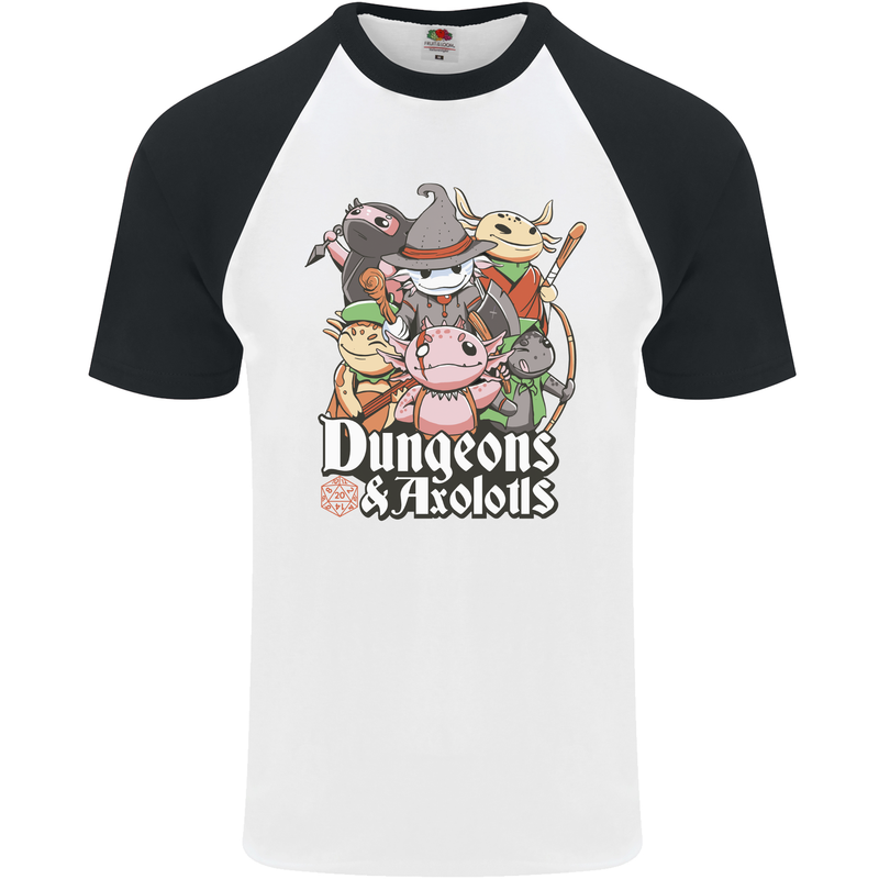 Dungeons & Axolotl Role Play Games RPG Mens S/S Baseball T-Shirt White/Black