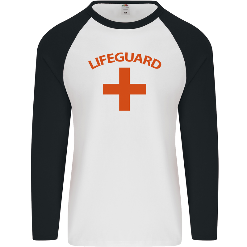 Lifeguard Fancy Dress Outfit Costume Mens L/S Baseball T-Shirt White/Black