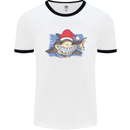 A Christmas Shark Wearing an Xmas Hat Mens Ringer T-Shirt White/Black