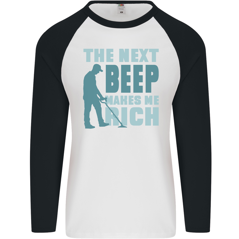 Metal Detecting The Next Beep Funny Mens L/S Baseball T-Shirt White/Black