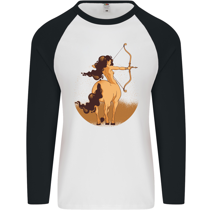 Sagittarius Woman Zodiac Star Sign Mens L/S Baseball T-Shirt White/Black