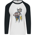 American Football Player Holding a Ball Mens L/S Baseball T-Shirt White/Black