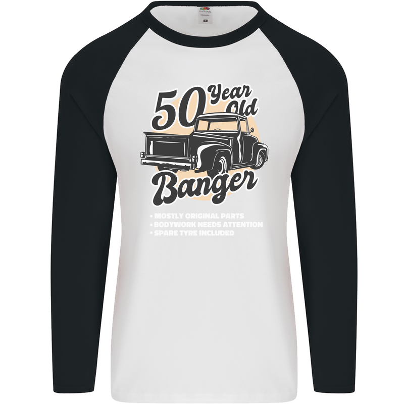 50 Year Old Banger Birthday 50th Year Old Mens L/S Baseball T-Shirt White/Black