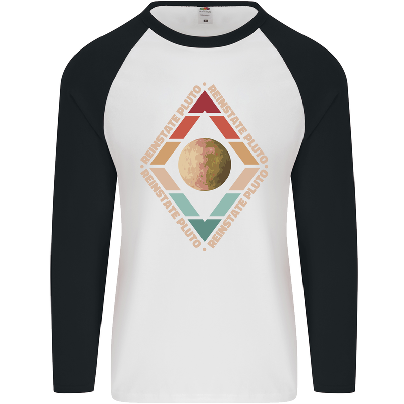 Reinstate Pluto Funny Astronomy Mens L/S Baseball T-Shirt White/Black