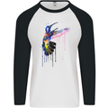 A Hummingbird Watercolour Bird Mens L/S Baseball T-Shirt White/Black