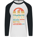 Dad Man Myth Legend Funny Fathers Day Mens L/S Baseball T-Shirt White/Black