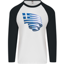 Curled Greece Flag Greek Day Football Mens L/S Baseball T-Shirt White/Black