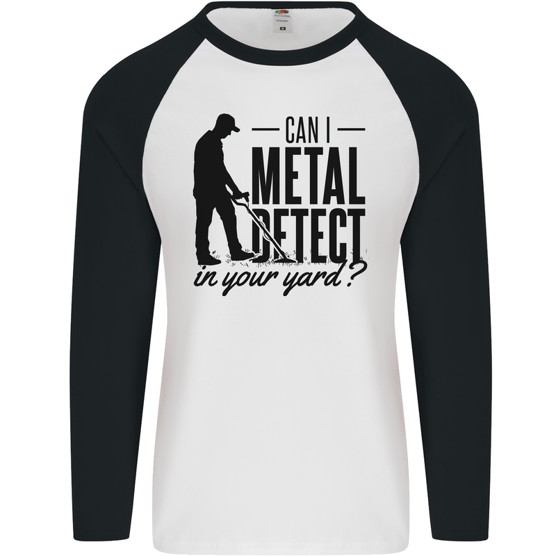 Can I Metal Detect Funny Detector Detecting Mens L/S Baseball T-Shirt White/Black