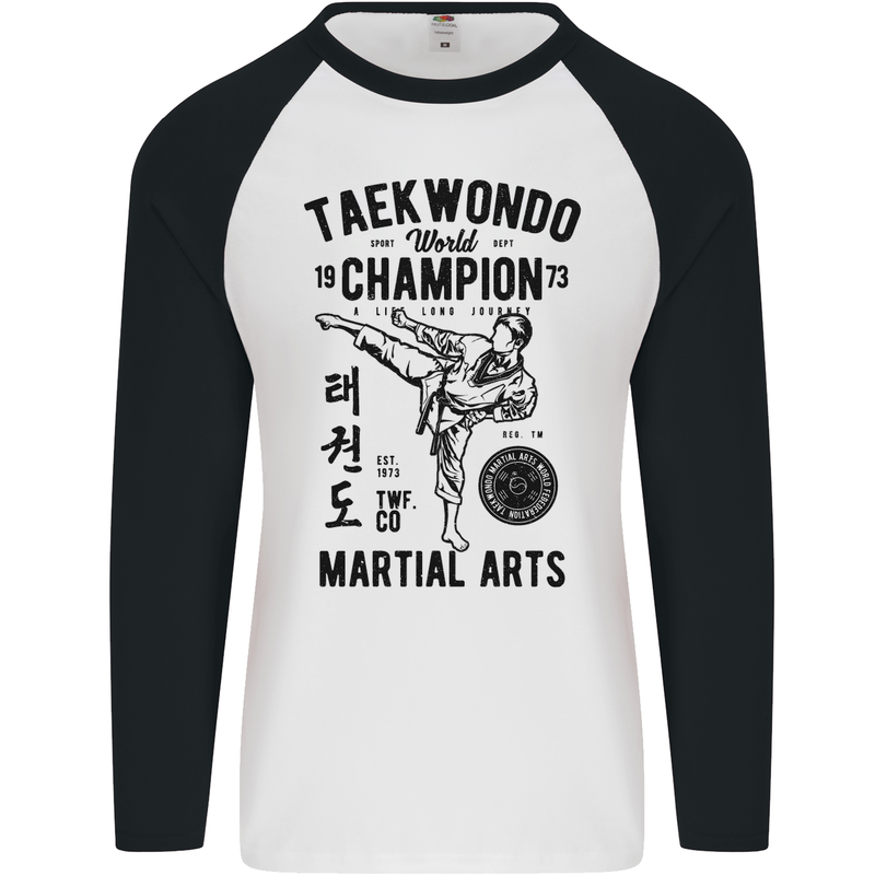 Taekwondo World Champion Martial Arts MMA Mens L/S Baseball T-Shirt White/Black